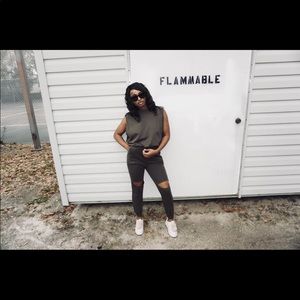 Olive loose fitting jumpsuit